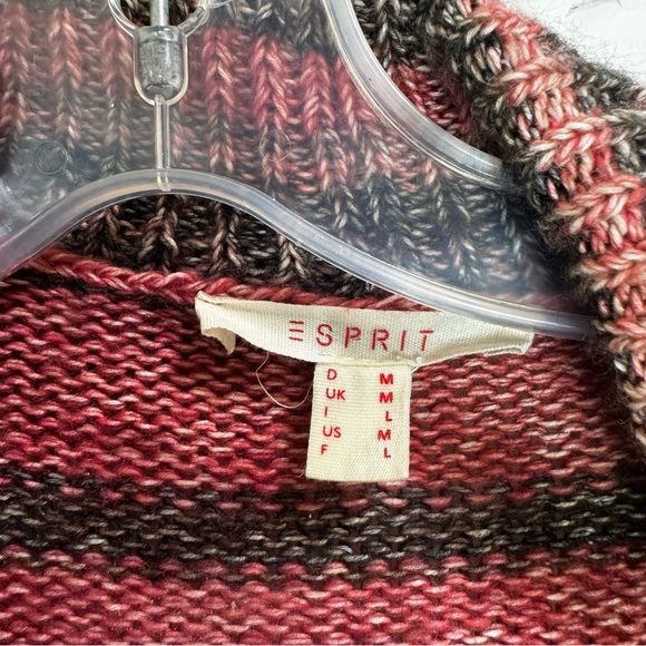 ESPRIT Open Front Stripe Cardigan Sweater Shawl Collar Pockets Cotton Soft Cozy - Picture 12 of 16